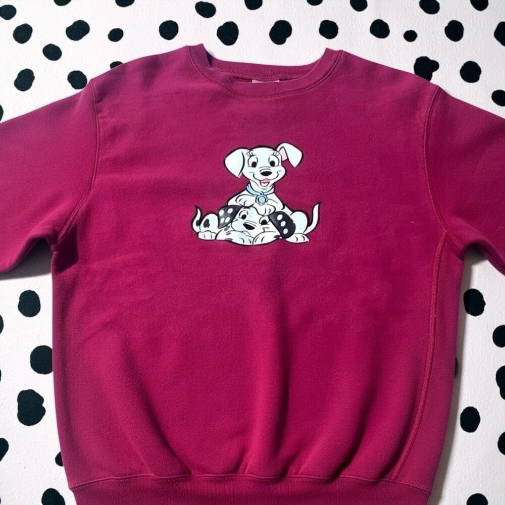 Vintage 90s Disney Store 101 Dalmatians Embroidered Sweatshirt Red MEDIUM Movie